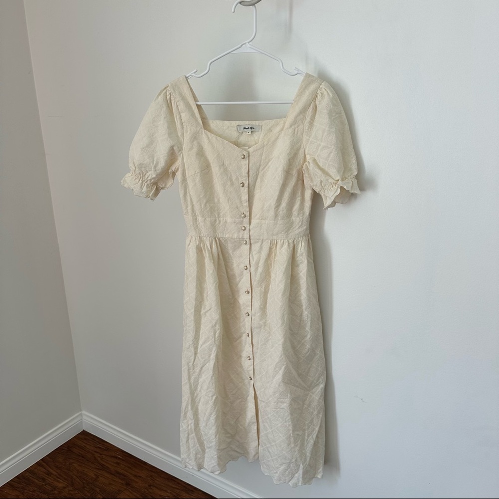 simple retro cream midi dress